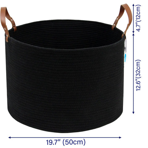 XXXLarge Cotton Rope Storage Basket With Leather Handles For Living Room Go To Organizer For Blankets Towels And Pillows Black 20x20x13 Inches Durable Cotton Rope Craft With Leather Accents For Laundry Or Decorative Storage