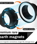 Four Inch Magnetic Dust Collection Fittings 7 Pack Quick Connect Hose Adapters For Shop Vacs showing magnetic connector and steel ring port.