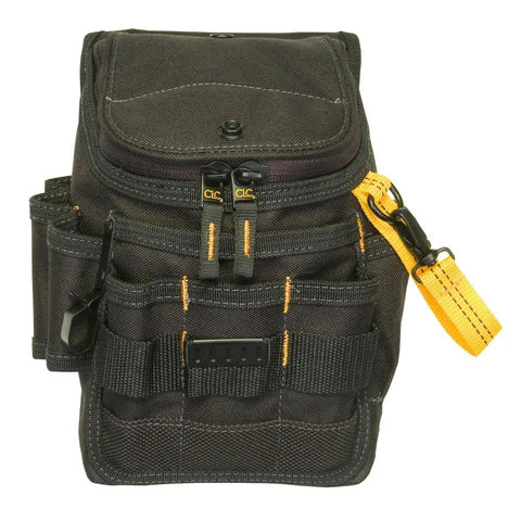 Medium Ziptop Utility Pouch Black With 11 Pockets And Double Pull Zipper Cover For Secure Gear And Tools Snap Back Front Cover Stays Out Of The Way Plus Large Front Panel Pocket For Quick Access