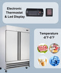 Heavy Duty Commercial Upright Freezer Forty Seven Cubic Feet with electronic thermostat and display for optimal storage control.