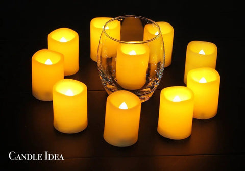 Bulk Set Of 10 Flameless Votive Candles With Remote And Timer, Battery Operated Tealights With Realistic Outdoor Flicker