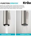 Game Changer Stainless Steel Pull Down Kitchen Faucet With Spot Free Brushed Finish And Full Range Swivel Spout showing dual-function sprayer in aerated stream and powerful spray.