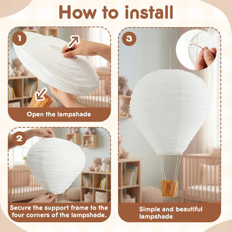 How to install Three Piece 14 Inch Hot Air Balloon Lampshade Set Without Light White Linen Fabric Hanging Decorations