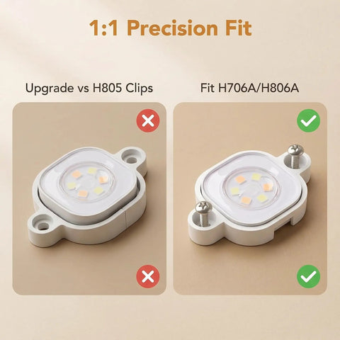 90 Pack Light Clips For Pro Outdoor Lights H706 H806 showing fitment comparison with Precision Fit label