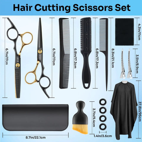 Pro Grade Hair Cutting Scissors Set 15 Pieces Stainless Steel Hairdressing Shears Kit for Barber Shop