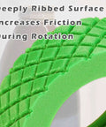 Close-up of green ceramic threading tool from Ceramic Threading Tool Set Two Pack For Pottery Jars And Soap Dispensers Create Custom Threaded Lids And Neck Threads With This Easy To Use Clay Tool Today, showing ribbed surface.
