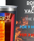Double wall vacuum 20oz stainless steel travel tumbler, ice and fire background, Engineer Gift Coffee Mug For Curious Minds.