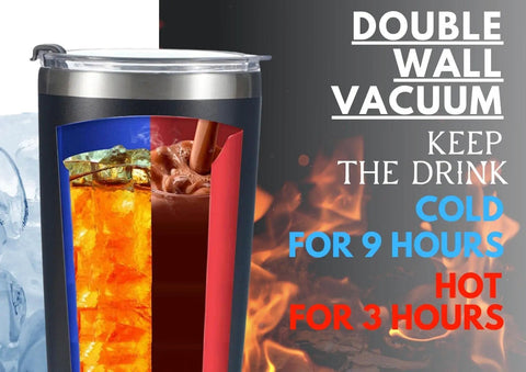 Double wall vacuum 20oz stainless steel travel tumbler, ice and fire background, Engineer Gift Coffee Mug For Curious Minds.