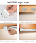 Installation process of LED Job Site Work Light Portable Rechargeable Cordless with Lanyard and Magnetic Ends showing adhesive strip application.