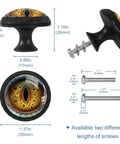 Heavy Duty 4 Pack Black Funny Scary Eye Kitchen Cabinet Knobs And Drawer Pulls Featuring Corrosion Resistant Abs Material And Sturdy Hardware For A Badass Room Transformation, showing dimensions and screws.