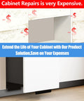 Open cabinet with black foot pull and cost-saving message highlighting advantages of Foot Pull For Trash Cabinet Drawer With Touchless Hands Free Operation For Full Overlay Doors Black Finish Includes Adhesive Strips And Mounting Screws Ideal For Hands Free Waste Disposal In Full Overlay Kitchen Cabinets.