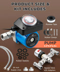 No Sweat Instant Hot Water Recirculation Pump With Slick Temp Control For Tank Heaters and Quick Connect Pex Lines, components shown.