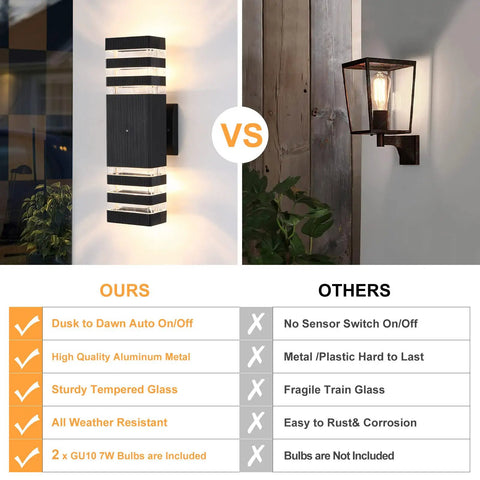 Comparison between Dusk To Dawn LED Outdoor Light For Porch And Front Door Anti Rust Matte Black Fixture and traditional light