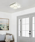 LED Crystal Flush Mount Ceiling Light Dimmable Glass Fixture Dope Look For Kitchen Island Hallway Bedroom And Bathroom Modern Square Design 4000K 24W High Refractive Crystal For Elegant Home Lighting