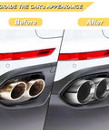 Before and after comparison of car with 3 Inch Inlet Exhaust Tip For 3 Inch Tailpipe OD, polished silvery stainless steel upgrade.