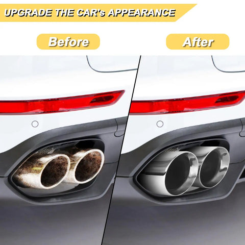 Before and after comparison of car with 3 Inch Inlet Exhaust Tip For 3 Inch Tailpipe OD, polished silvery stainless steel upgrade.