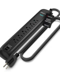 Heavy Duty 1200 Joule Surge Protector With 6 Foot Cable Six Outlets And Two USB A Ports For Home Office Use Fireproof MOV