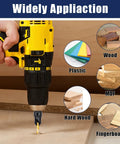 Person using drill with Countersink Drill Bit Set For Wood With Dual Flute 82 Degree Countersink on wood surface