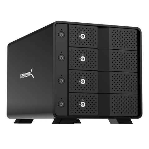 Heavy Duty Four Bay USB C Docking Station For External Hard Drive Enclosure And SSD HDD Expansion with cooling vents and power buttons.