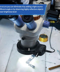 Kick It Up With This Hella Bright 144 Led Ring Microscope Light Featuring A Super Smooth Dimmer Switch Slick Adjustable Illuminator For Lab Stereo Cameras And Mini Lathe Setup, focusing on a circuit board under bright LED light.
