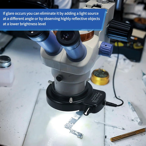 Kick It Up With This Hella Bright 144 Led Ring Microscope Light Featuring A Super Smooth Dimmer Switch Slick Adjustable Illuminator For Lab Stereo Cameras And Mini Lathe Setup, focusing on a circuit board under bright LED light.