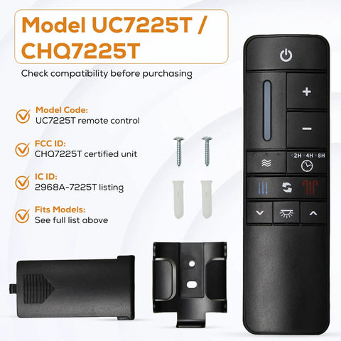 Ceiling Fan Remote Control TR198A With Wall Holder for UC7225T CHQ7225T, includes bracket, screws, and anchors, LED speed bar.