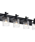 4 Light Matte Black Bathroom Vanity Lights Over Mirror With Clear Glass Grid Shades, Dope Modern Farmhouse Wall Sconce Fixtures