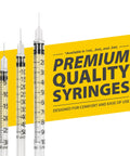 Three clear insulin syringes, 31G U-100, 1cc, 5/16 inch needle, bold markings, disposable, Amazon