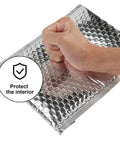 Metallic Bubble Mailers 75 Pack 6 By 9 Inch Padded Envelopes with self seal foil bags, showing sealing feature and protection.