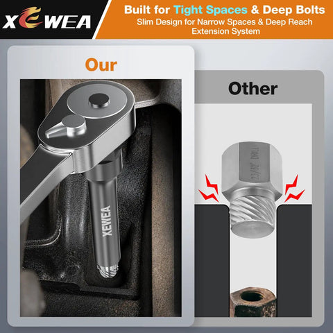 15 Piece Bolt And Screw Extractor Set With Long Slim CRMO Steel Build One Quarter Inch Hex Reach for tight deep spaces