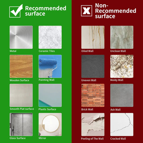 Recommended and non-recommended surfaces for Peel And Stick Backsplash Tiles 12x12 White Marble Design For Kitchen And Bathroom.
