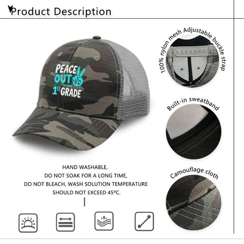 Mens Ball Cap Dope Streetwear Athletic Trucker Hat With Adjustable Buckle, camouflage print, mesh back, breathable fabric.