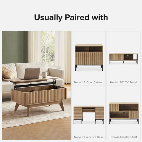 Lift Top Coffee Table With Hidden Storage, Mid Century Modern Farmhouse Design, Fluted Oak Finish Living Room Centerpiece That Hits Different And Keeps Your Layout Totally Clear