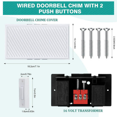 Hardwired Doorbell Chime Kit With Two Lighted Push Buttons Front And Rear Chimes 16V 10VA Dual Sound Wall Mount