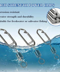 55 Piece High Strength Fishing Swivels Set With Barrel Swivels And Speed Clips Five Sizes From 28 Lb To 47 Lb For All Rigs Rugged Snap Swivels In A Handy Storage Case For Freshwater And Saltwater Angling stainless steel clips in water
