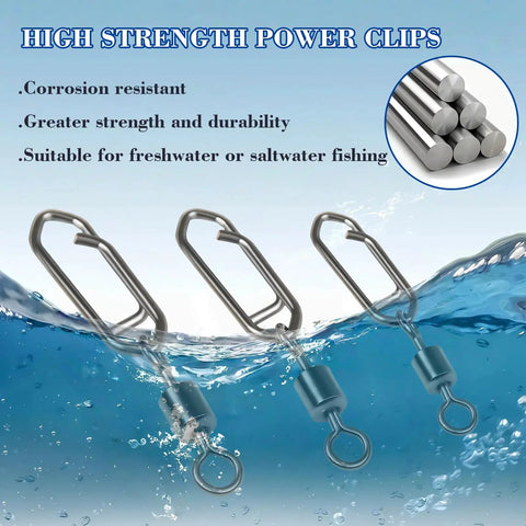 55 Piece High Strength Fishing Swivels Set With Barrel Swivels And Speed Clips Five Sizes From 28 Lb To 47 Lb For All Rigs Rugged Snap Swivels In A Handy Storage Case For Freshwater And Saltwater Angling stainless steel clips in water