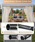 Outdoor view with Matte Black Extra Long Tension Shower Curtain Rod 30 To 122 Inches 1.1 Inch Diameter Stainless Steel Rustproof Heavy Duty