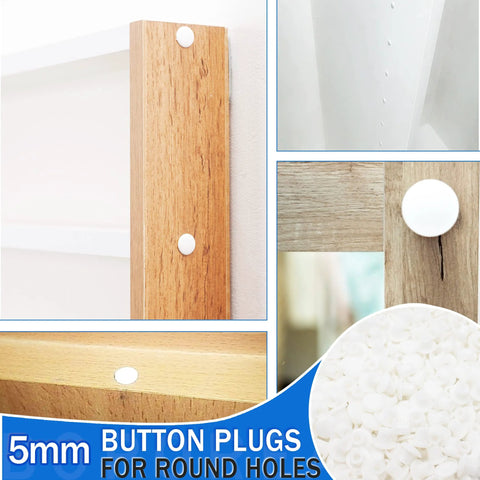 500 Pcs 5 Mm Plastic Hole Plugs White 3/16 Inch Round Shelf Hole Covers For Cabinets Cupboards Closets And Furniture Hide Unused Holes Durable Quick Fit For DIY Projects Kitchen Wardrobe Assembly
