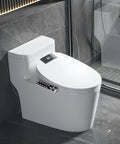 Top Tier Electric Heated Bidet Toilet Seat For Elongated Toilets with soft close lid and control panel.