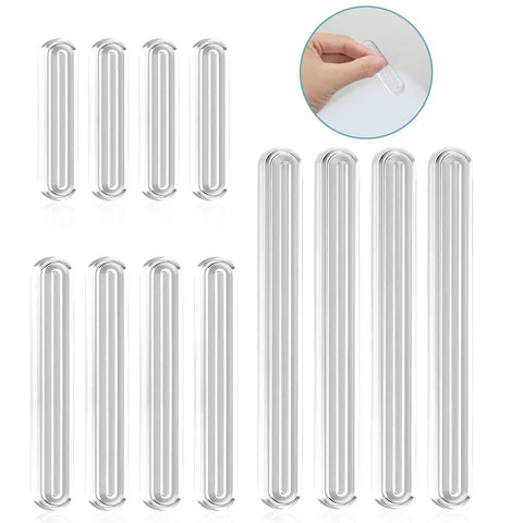 Straight Up Tough Clear Rubber Wall Saver Pads 12 Piece Kit displaying various sizes for easy furniture protection.