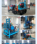 No Fuss Mini Hydraulic Water Well Drilling Rig 200 Meter Deep Borehole Drill displayed in a warehouse with multiple angles.