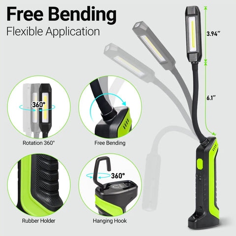 LED Work Light With Magnetic Base And Flexible Gooseneck 360 Degree Rotary Head Rechargeable For Auto Repair And Power Outages