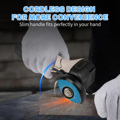 Cordless Brushless Angle Grinder Kit With Dual 16.8V 2000mAh Batteries Includes 20 Cutting Discs in use cutting metal