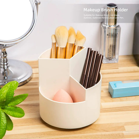 360 Degree Rotating Pen Holder With Three Slots, Desk Organizer For Pens Pencils Markers Rulers And Small Art Supplies, Easy Access Spin Cup For Office School Or Home White, holding makeup brushes and eyeliner
