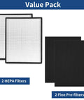 Two Pack H13 True HEPA Replacement Filter For InvisiClean Claro IC4524 Air Purifier with Activated Carbon Pre Filter, 2 HEPA filters and 2 pre-filters shown