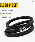 3/8 Inch By 33 Inch V Belt Replacement For Light Duty Power Transmission And Lawn Mower Drives 115-4669 Compatible FHP Wrapped Belt 1 Pack Fits Most Small Engine And Garden Tool Belt Drive Systems., black wrapped 3L330 V-belt shown coiled