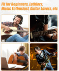 Collage showing people using Guitar Luthier Tool Kit For Pro DIY Setup And Repair Leveling Beam Reinforcement File Neck