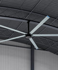 Industrial Grade Outdoor Ceiling Fan With Brushless Dc Motor And Five Solid Aluminum Alloy Blades, white aluminum blades in a warehouse.