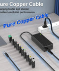 Versatile 14V 56W Power Supply Charger With 10 DC Jacks, Plug And Play, Adjustable 4A 3A 2A 1A Output, UL Listed, Energy Efficiency VI, Regulated Adapter With Built In Short Circuit, Overcurrent, Overvoltage And Over Temperature Protection. black adapter with 10 DC jacks on desk