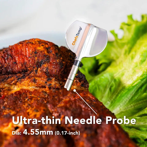 ProTemp 2 Plus Wireless Meat Thermometer With Temperature Controller, ultra-thin needle probe on grilled meat slice